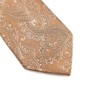 The Tie Bar Silk Tie Slim Paisley Traditional Neutral Minimalist Tan Camel Gold